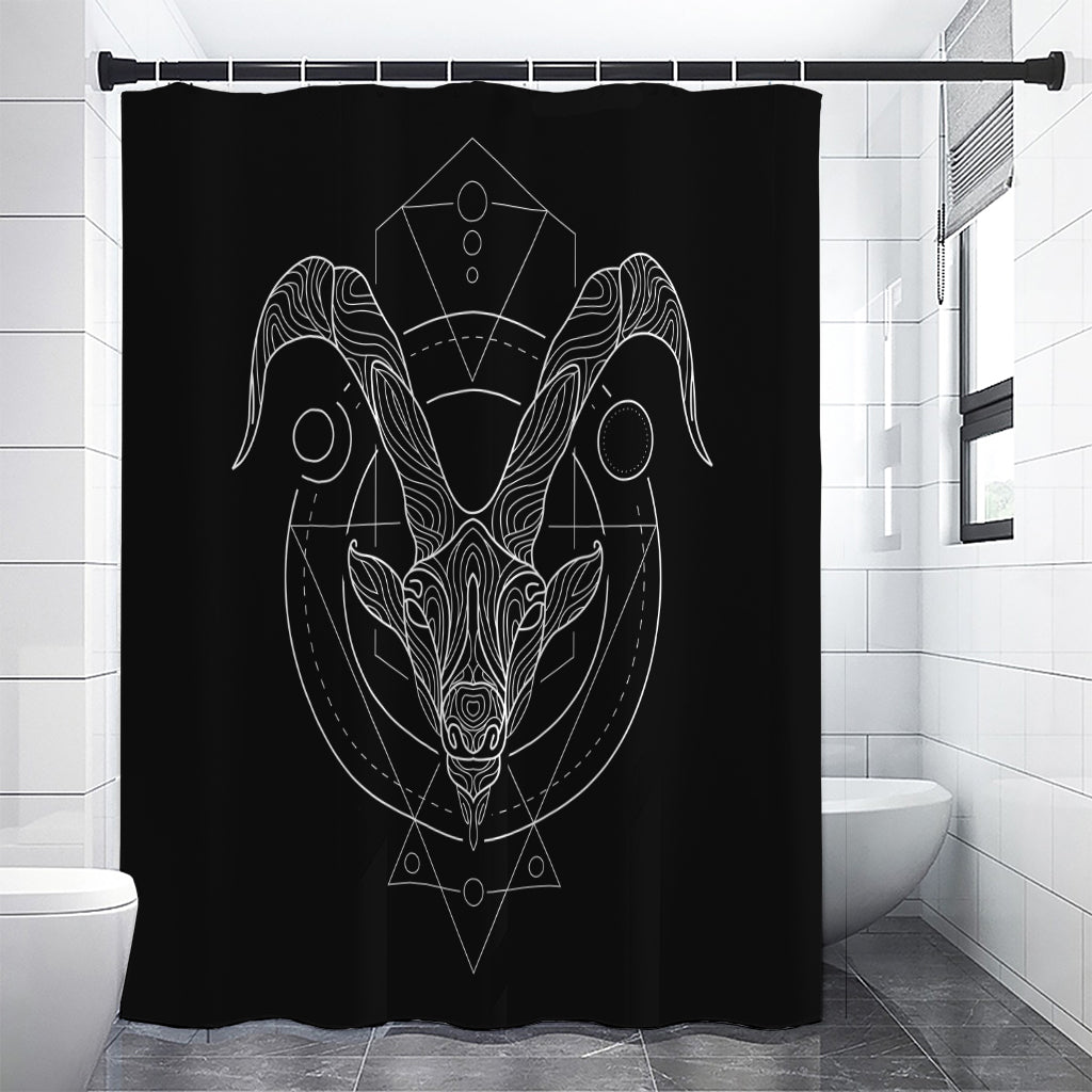 Black And White Capricorn Sign Print Premium Shower Curtain