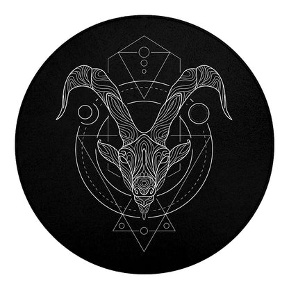 Black And White Capricorn Sign Print Round Blanket