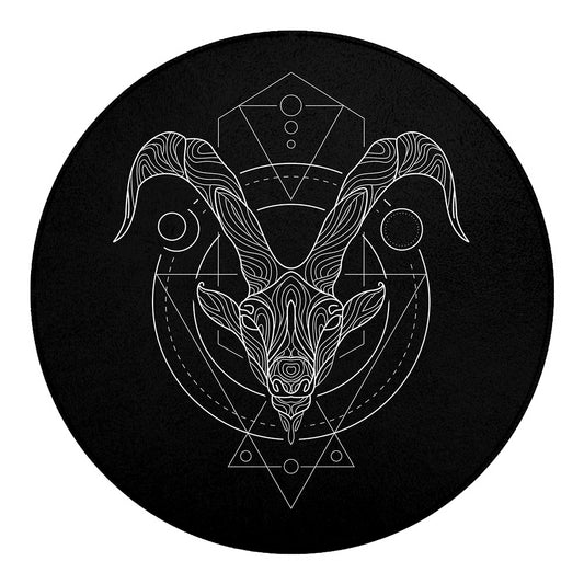 Black And White Capricorn Sign Print Round Blanket