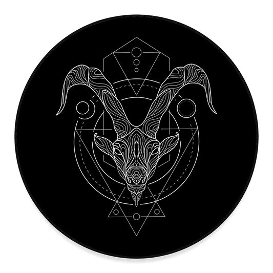 Black And White Capricorn Sign Print Round Floor Mat