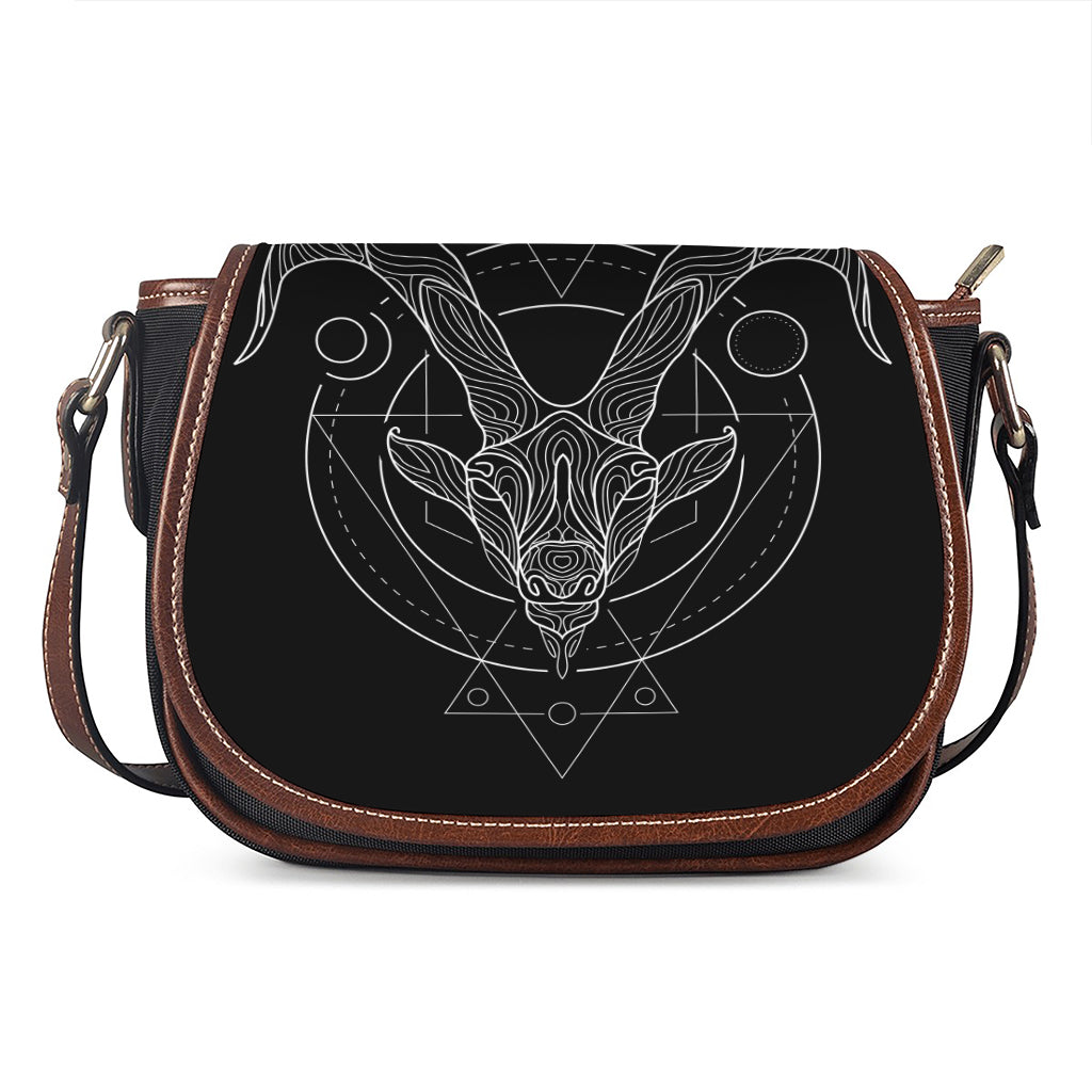 Black And White Capricorn Sign Print Saddle Bag