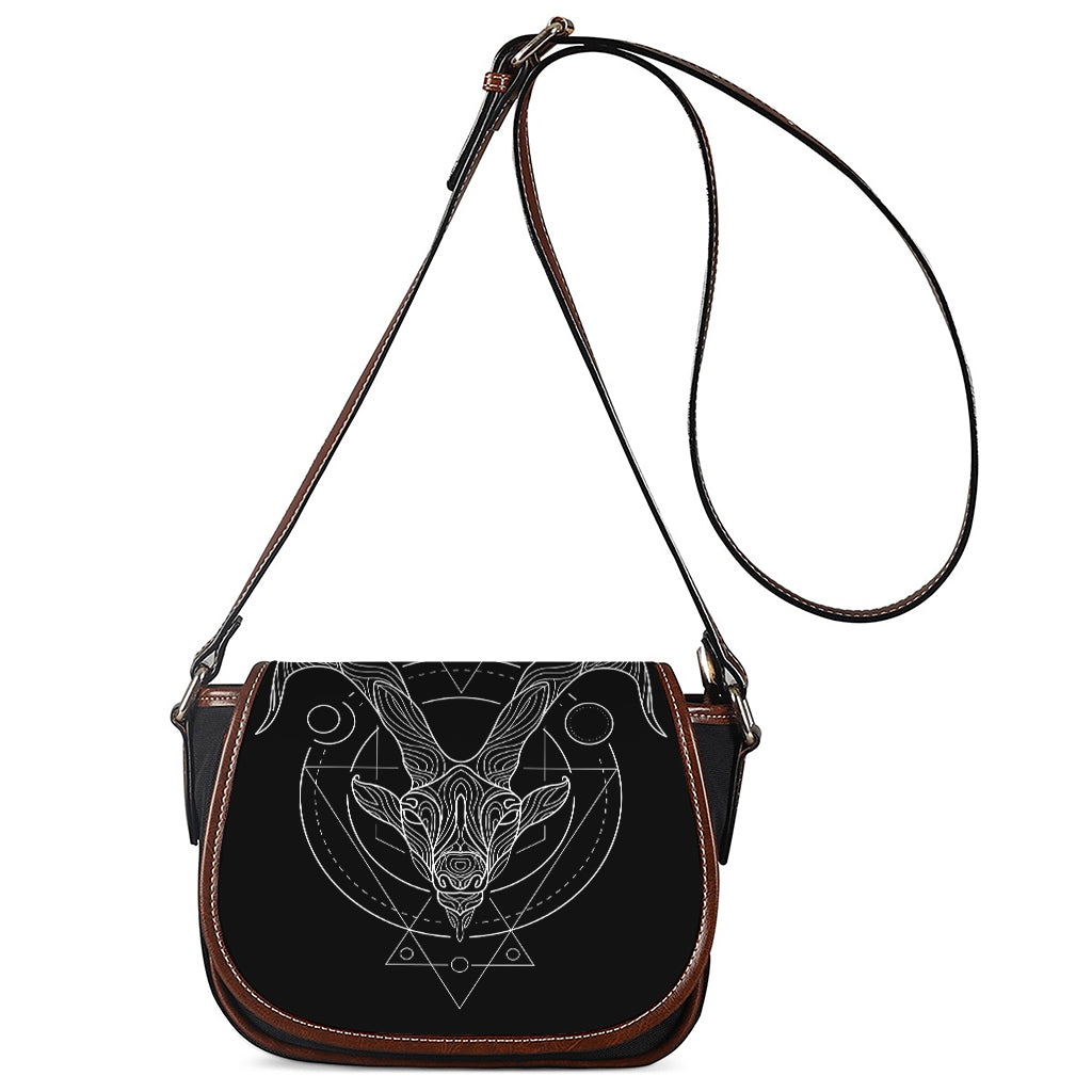 Black And White Capricorn Sign Print Saddle Bag