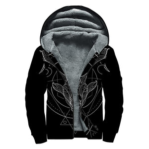 Black And White Capricorn Sign Print Sherpa Lined Zip Up Hoodie