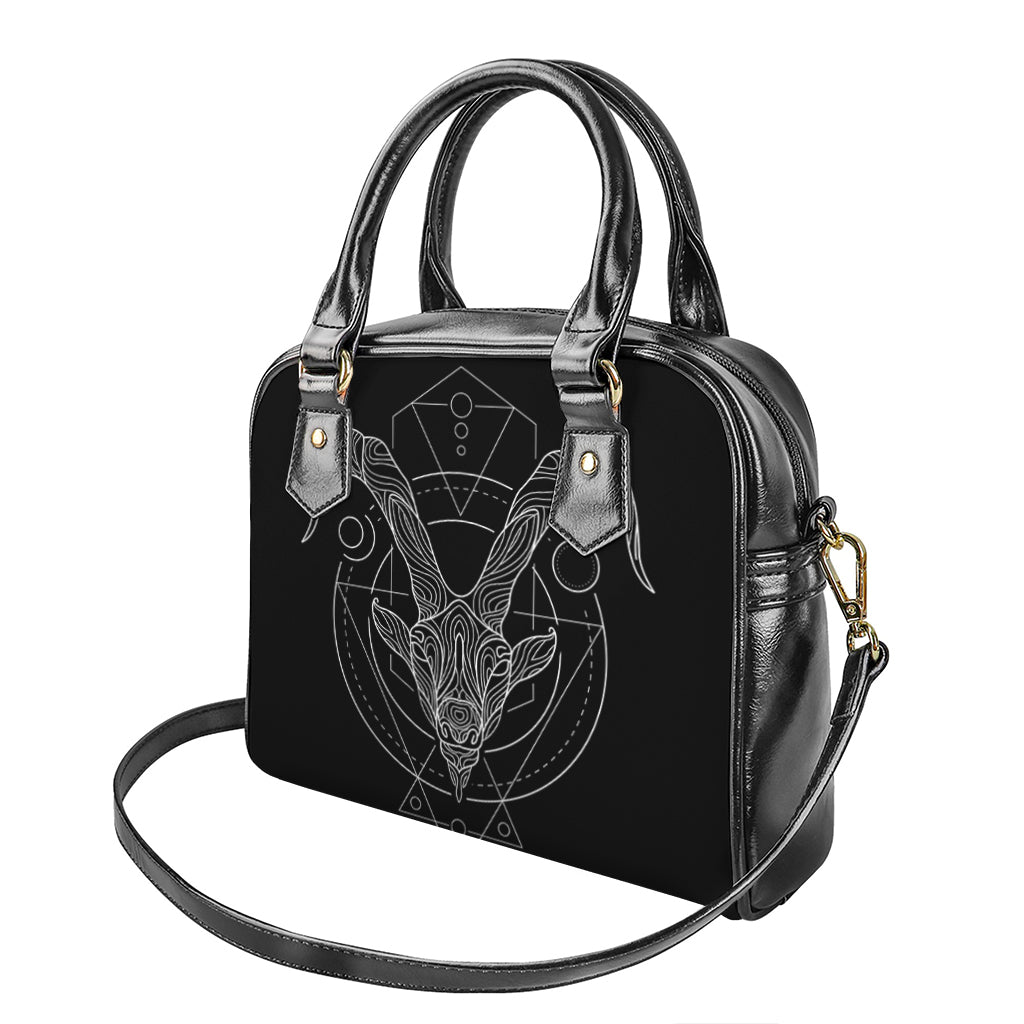 Black And White Capricorn Sign Print Shoulder Handbag