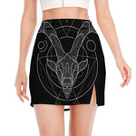 Black And White Capricorn Sign Print Side Slit Mini Skirt