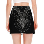 Black And White Capricorn Sign Print Side Slit Mini Skirt