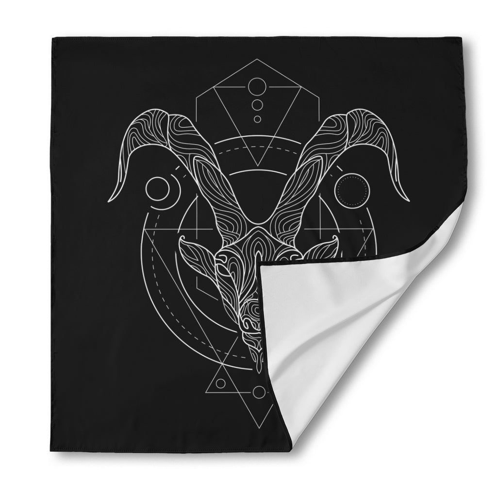 Black And White Capricorn Sign Print Silk Bandana