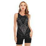 Black And White Capricorn Sign Print Sleeveless One Piece Swimsuit