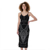 Black And White Capricorn Sign Print Slim Fit Midi Cami Dress