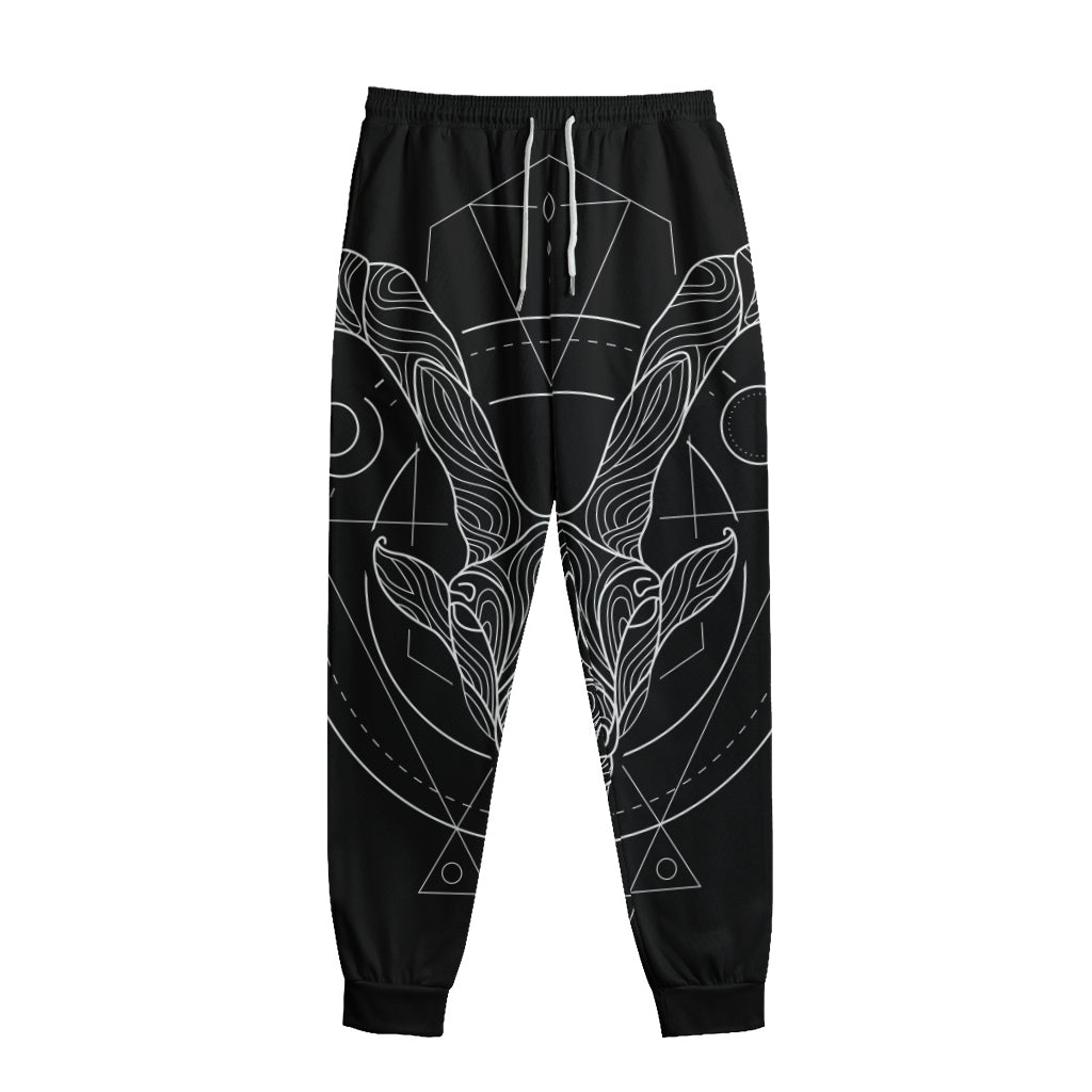 Black And White Capricorn Sign Print Sweatpants