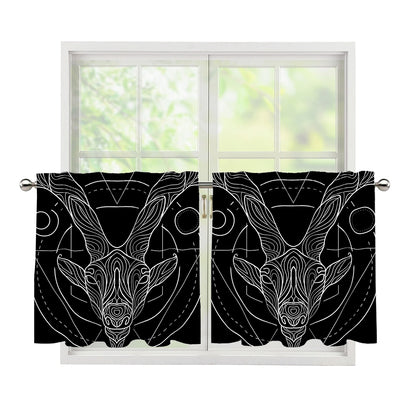 Black And White Capricorn Sign Print Tier Curtains