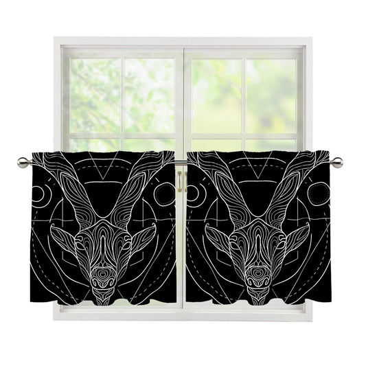Black And White Capricorn Sign Print Tier Curtains