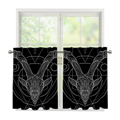 Black And White Capricorn Sign Print Tier Curtains