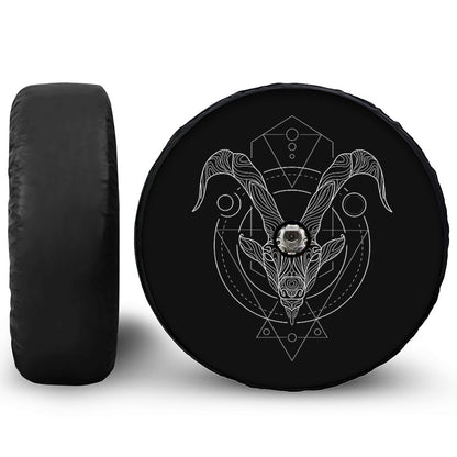 Black And White Capricorn Sign Print Tire Cover With Camera Hole
