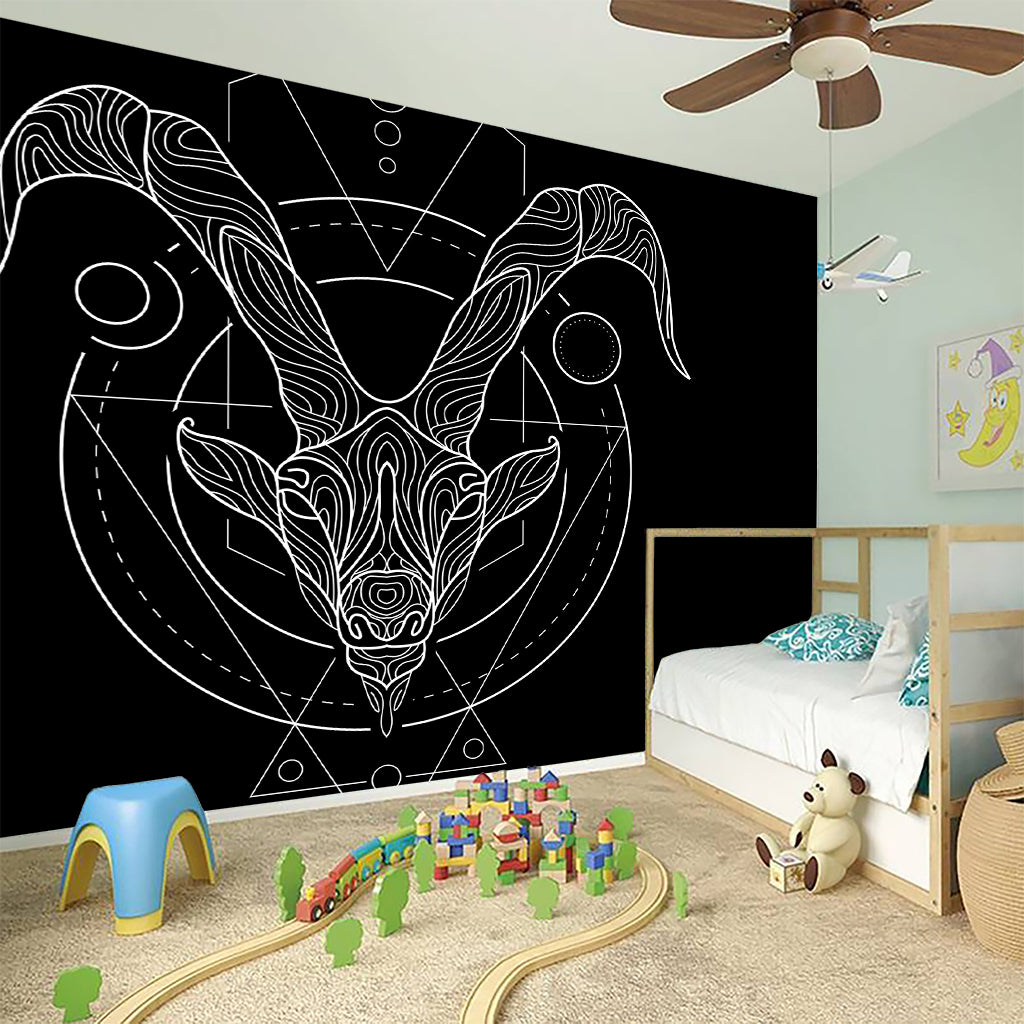 Black And White Capricorn Sign Print Wall Sticker