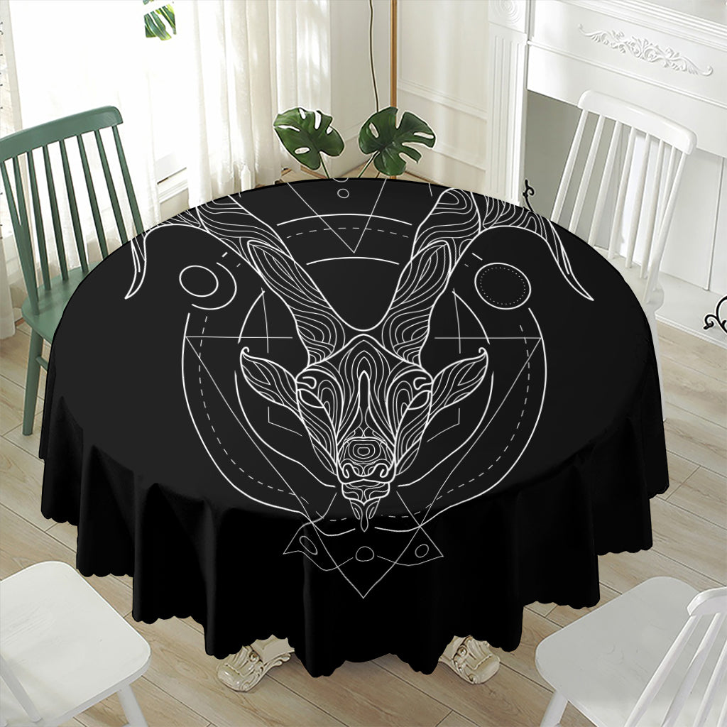 Black And White Capricorn Sign Print Waterproof Round Tablecloth