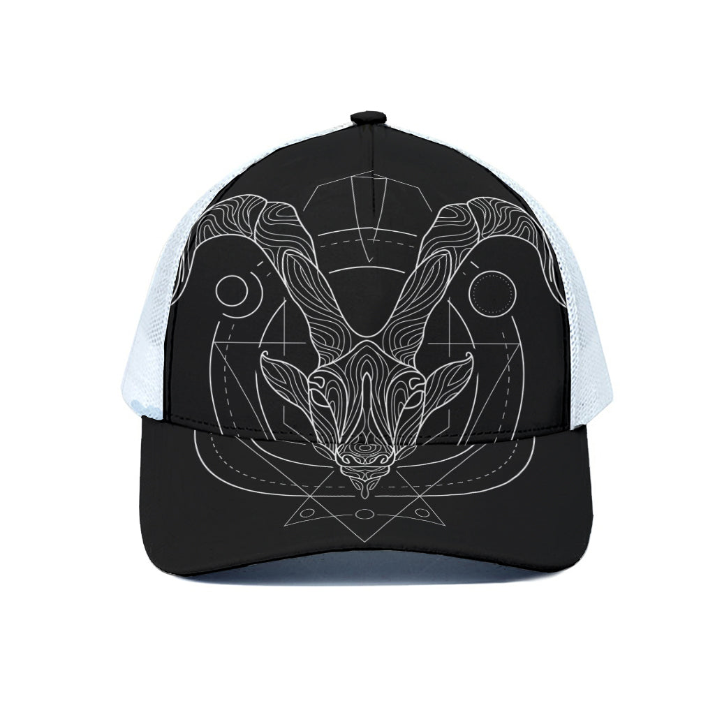Black And White Capricorn Sign Print White Mesh Trucker Cap