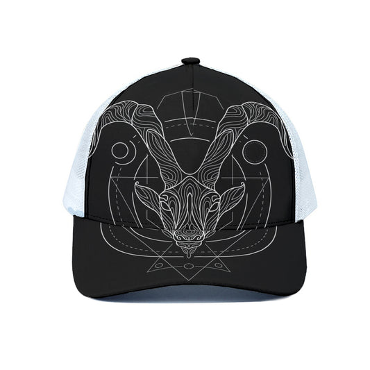 Black And White Capricorn Sign Print White Mesh Trucker Cap
