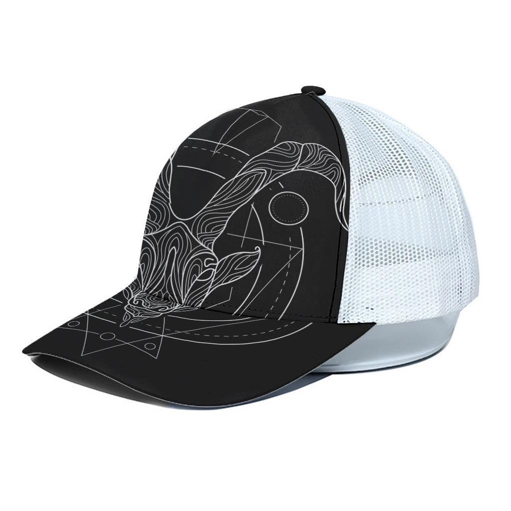 Black And White Capricorn Sign Print White Mesh Trucker Cap
