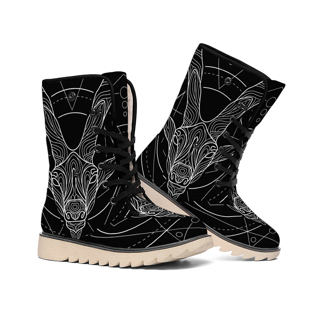 Black And White Capricorn Sign Print Winter Boots