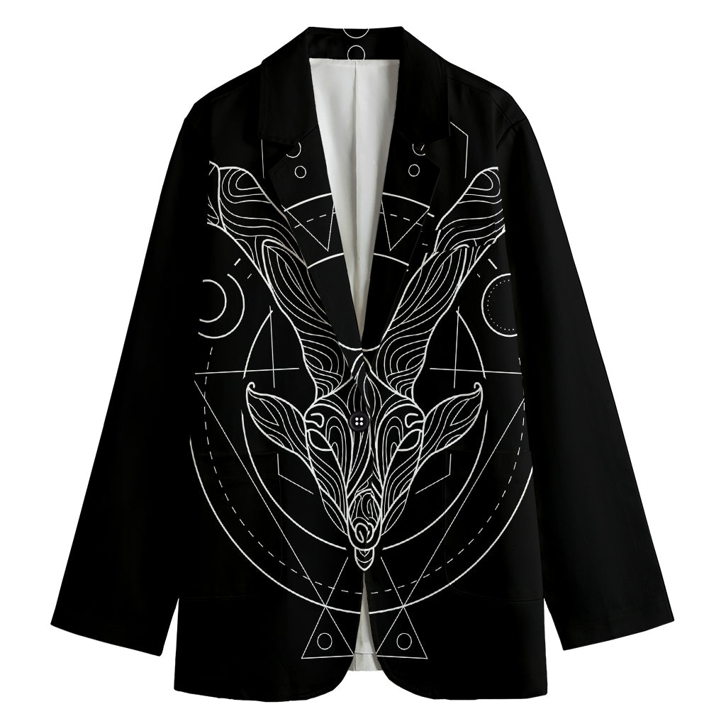 Black And White Capricorn Sign Print Women's Blazer