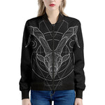 Black And White Capricorn Sign Print Women's Bomber Jacket