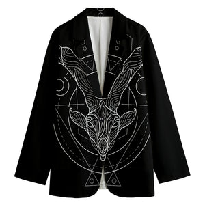 Black And White Capricorn Sign Print Women's Cotton Blazer