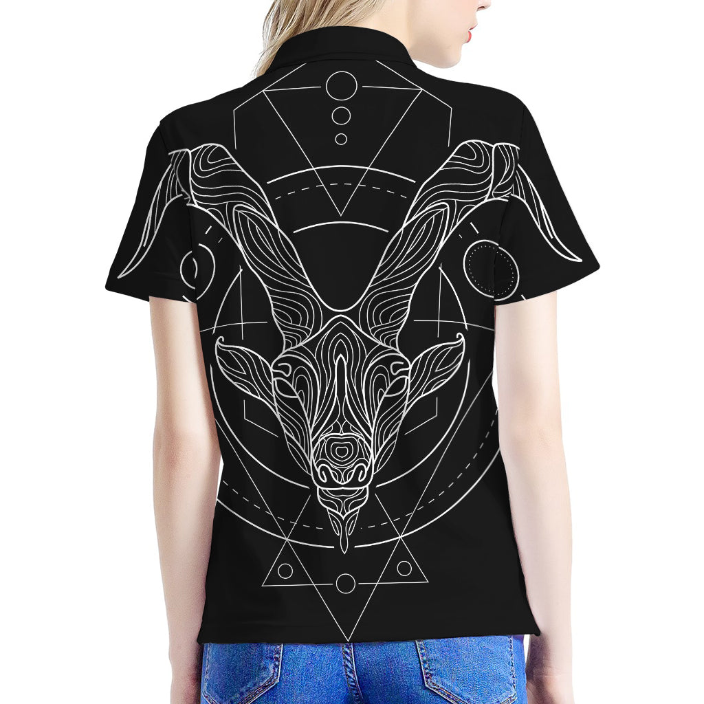 Black And White Capricorn Sign Print Women's Polo Shirt