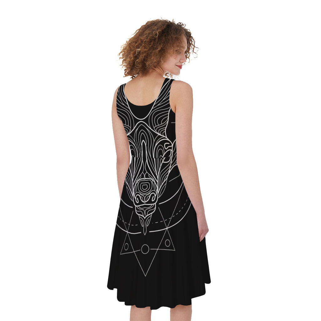 Black And White Capricorn Sign Print Women's Sleeveless Dress