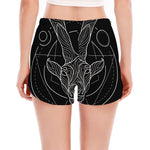 Black And White Capricorn Sign Print Women's Split Running Shorts