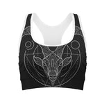 Black And White Capricorn Sign Print Women's Sports Bra