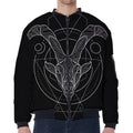 Black And White Capricorn Sign Print Zip Sleeve Bomber Jacket