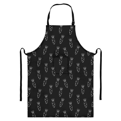 Black And White Carrot Pattern Print Bib Apron With Pocket