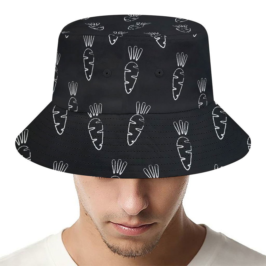 Black And White Carrot Pattern Print Bucket Hat