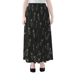 Black And White Carrot Pattern Print Chiffon Maxi Skirt