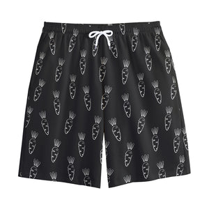 Black And White Carrot Pattern Print Cotton Shorts