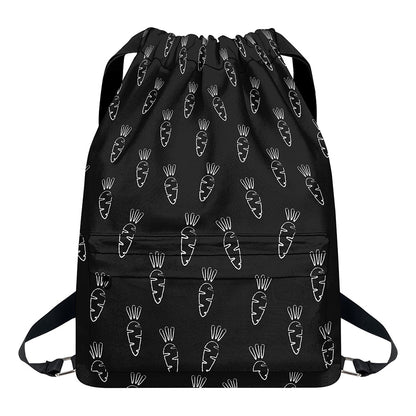 Black And White Carrot Pattern Print Drawstring Backpack