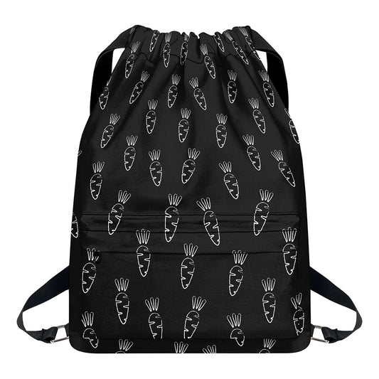 Black And White Carrot Pattern Print Drawstring Backpack
