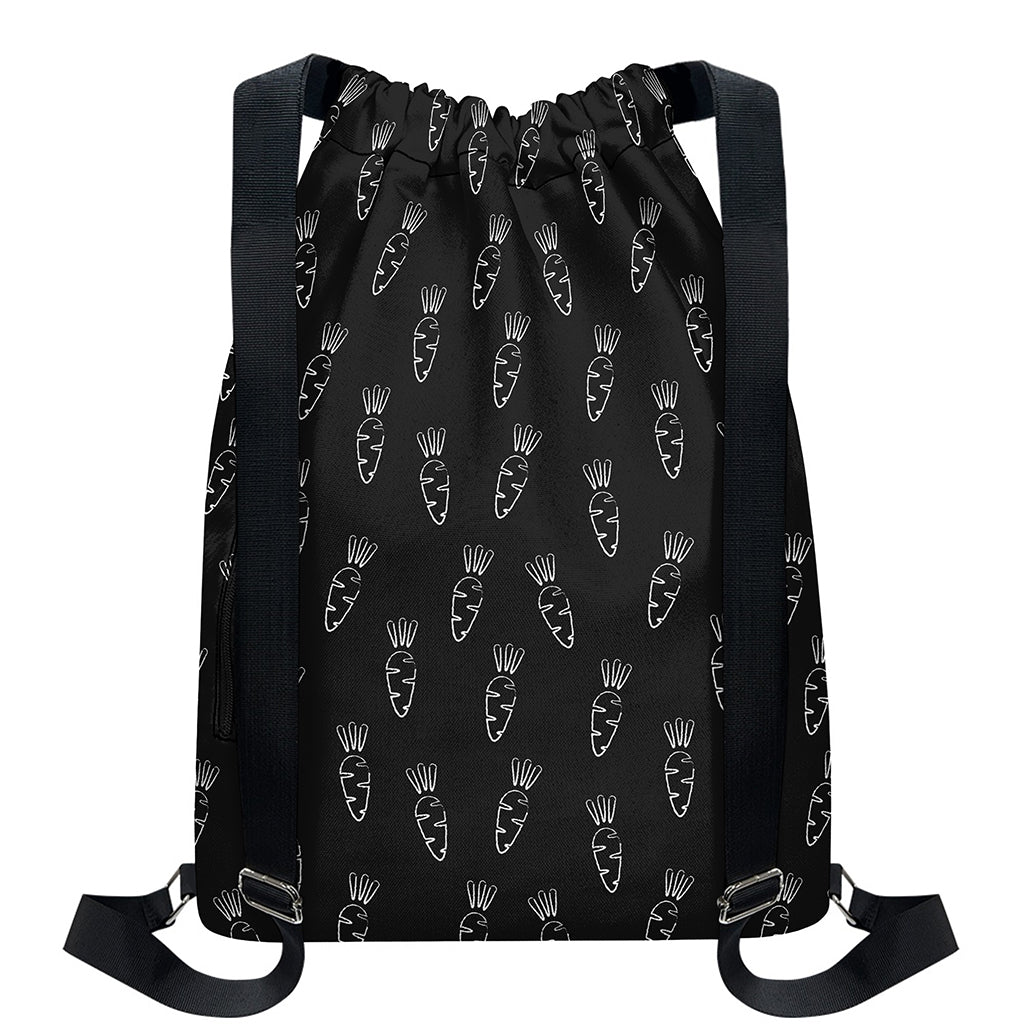 Black And White Carrot Pattern Print Drawstring Backpack