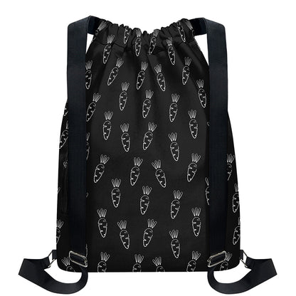 Black And White Carrot Pattern Print Drawstring Backpack
