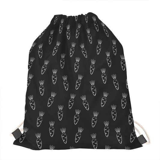Black And White Carrot Pattern Print Drawstring Bag