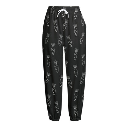 Black And White Carrot Pattern Print Fleece Lined Knit Pants