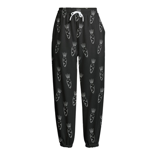 Black And White Carrot Pattern Print Fleece Lined Knit Pants