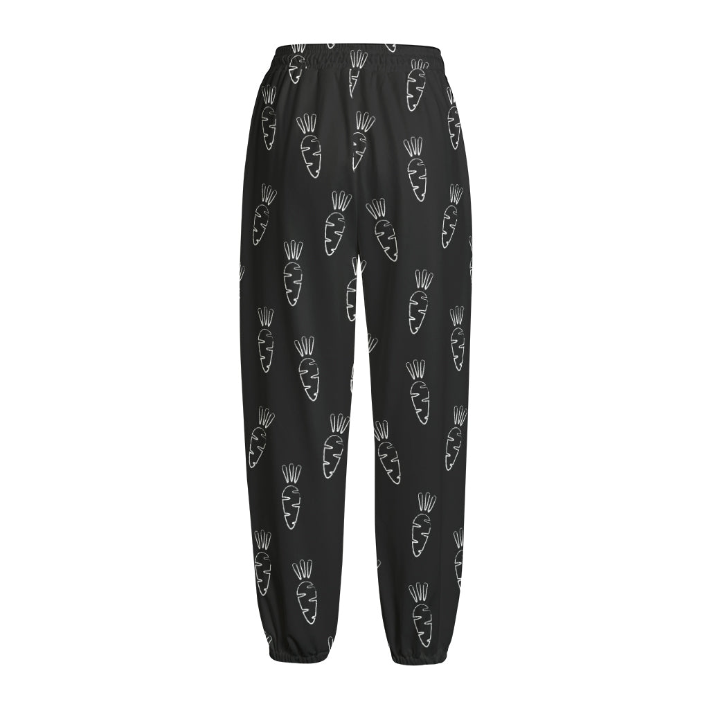 Black And White Carrot Pattern Print Fleece Lined Knit Pants