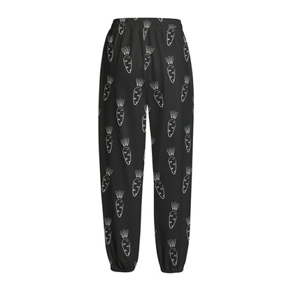 Black And White Carrot Pattern Print Fleece Lined Knit Pants
