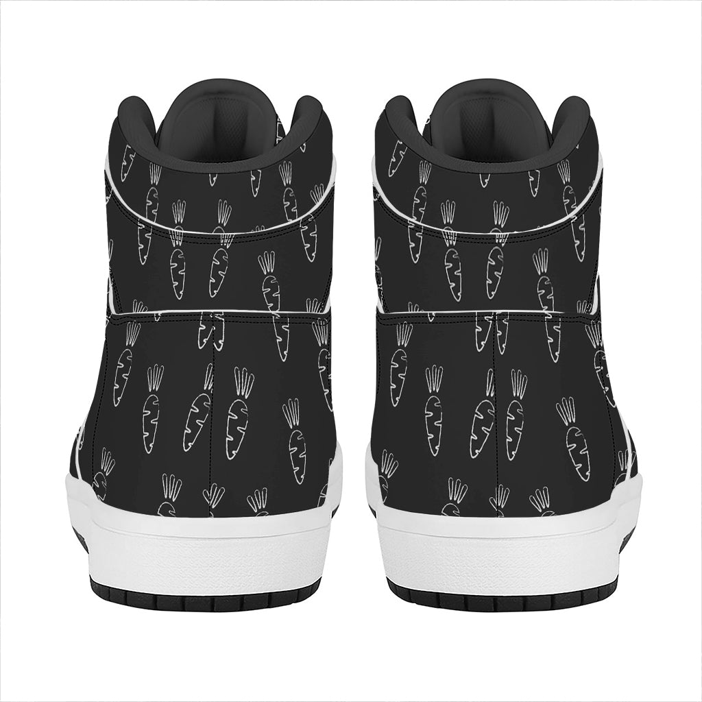 Black And White Carrot Pattern Print High Top Leather Sneakers