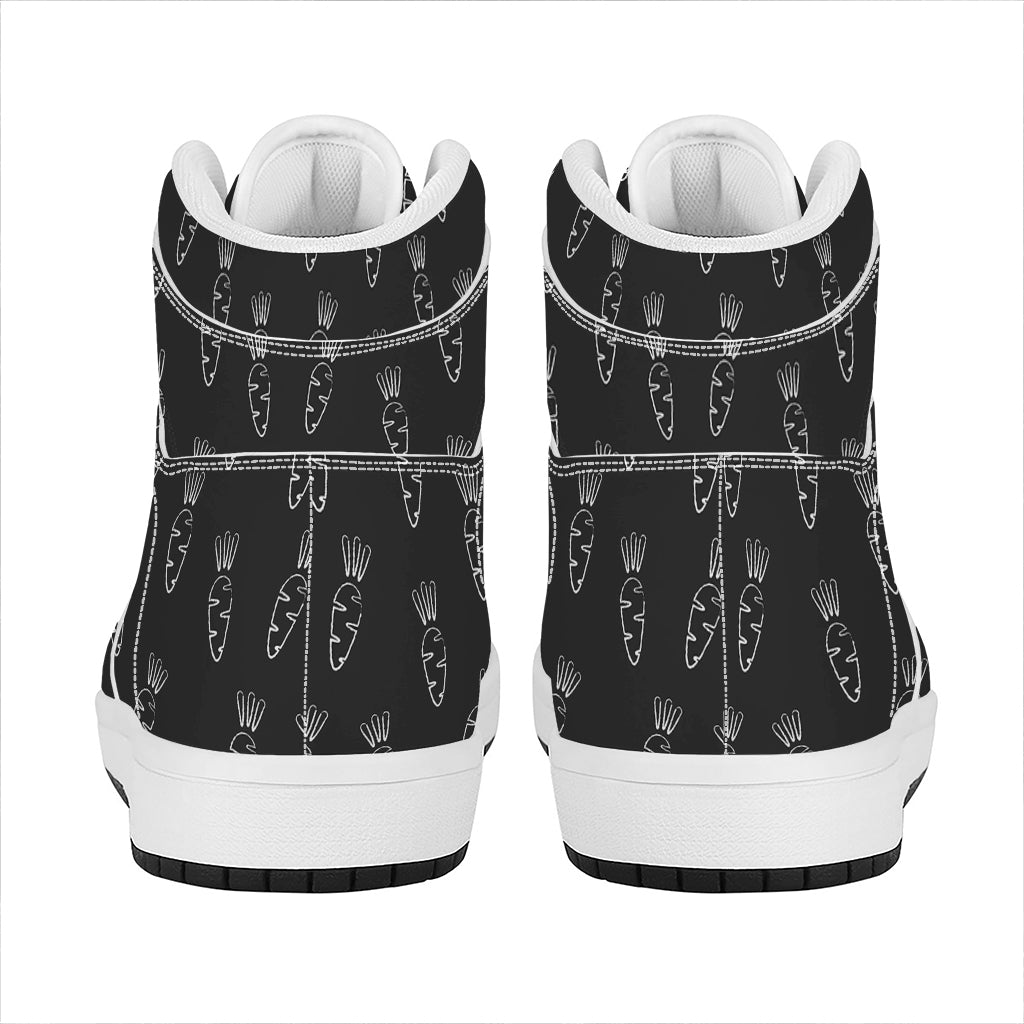 Black And White Carrot Pattern Print High Top Leather Sneakers