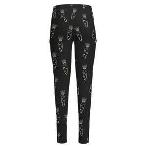 Black And White Carrot Pattern Print High-Waisted Pocket Leggings