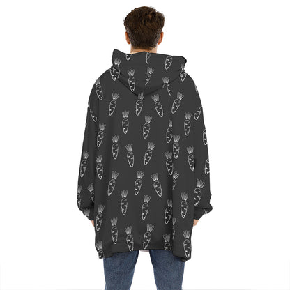 Black And White Carrot Pattern Print Hoodie Blanket