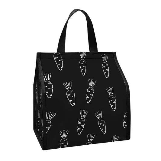 Black And White Carrot Pattern Print Insulated Lunch Tote